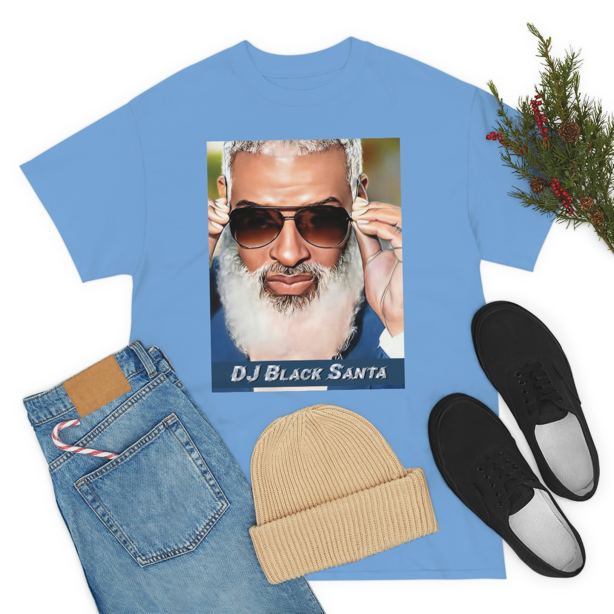 DJ BLACK SANTA - W/Sun Glasses - Unisex Heavy Cotton Tee - Image 55