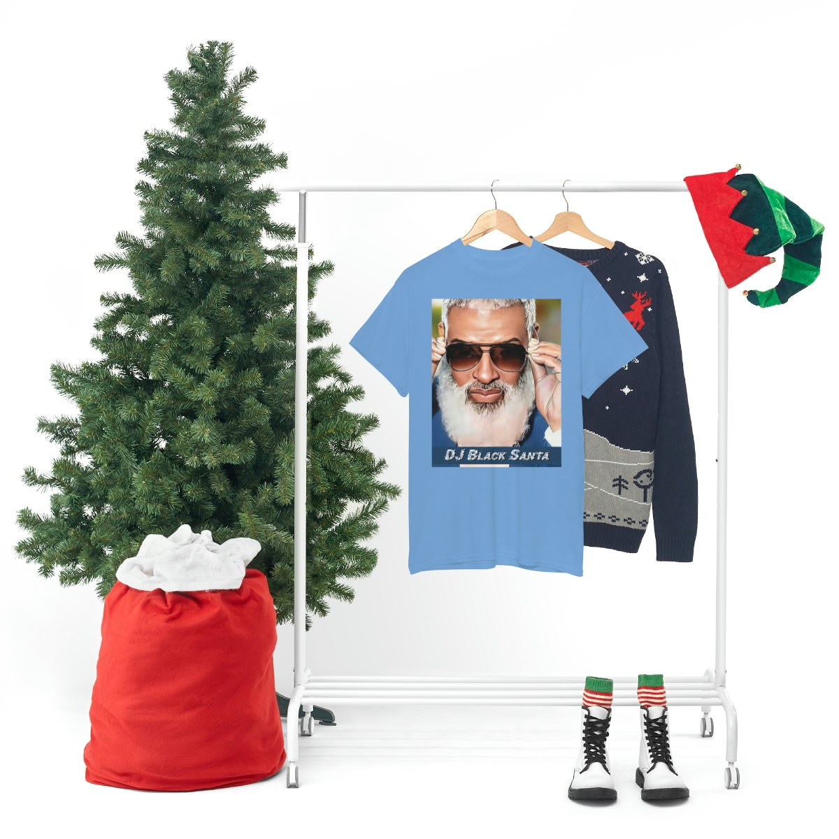 DJ BLACK SANTA - W/Sun Glasses - Unisex Heavy Cotton Tee - Image 56
