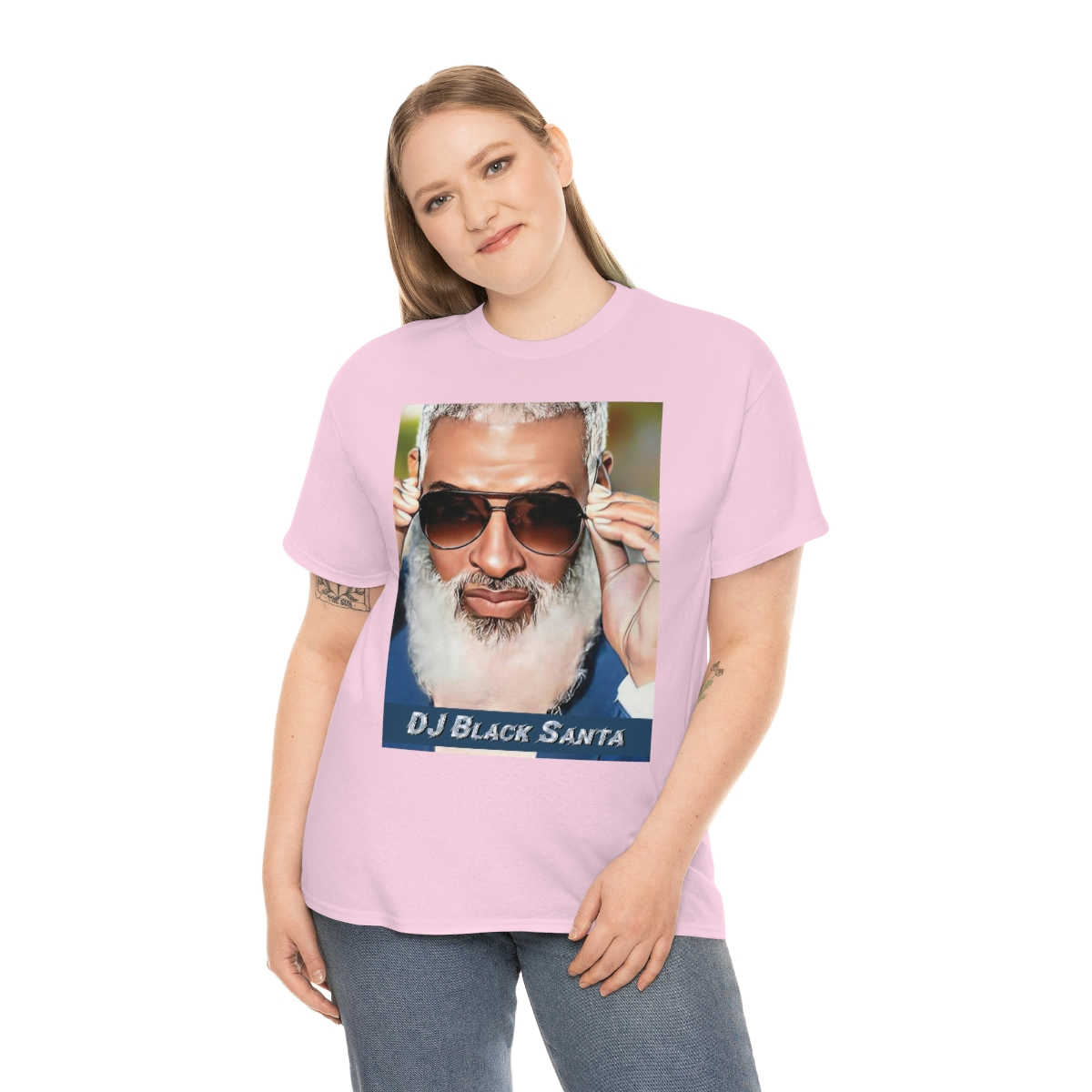 DJ BLACK SANTA - W/Sun Glasses - Unisex Heavy Cotton Tee - Image 75