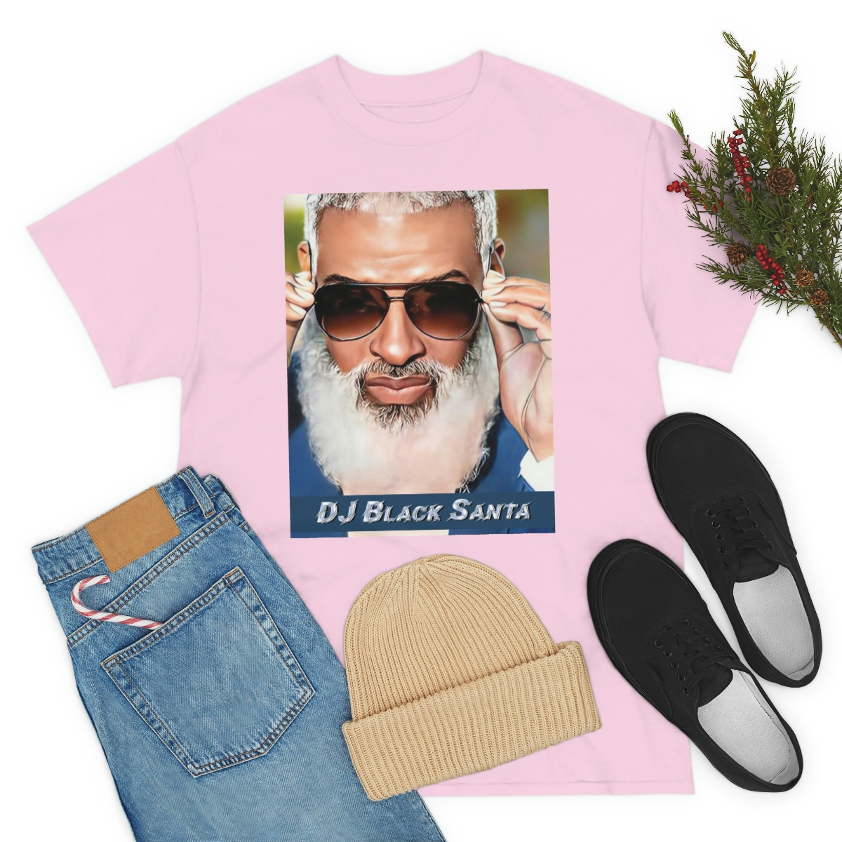 DJ BLACK SANTA - W/Sun Glasses - Unisex Heavy Cotton Tee - Image 79