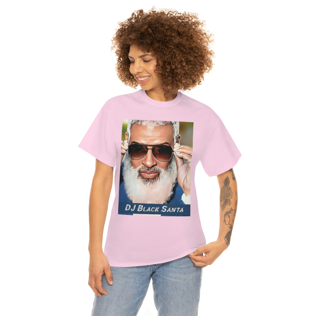 DJ BLACK SANTA - W/Sun Glasses - Unisex Heavy Cotton Tee - Image 74