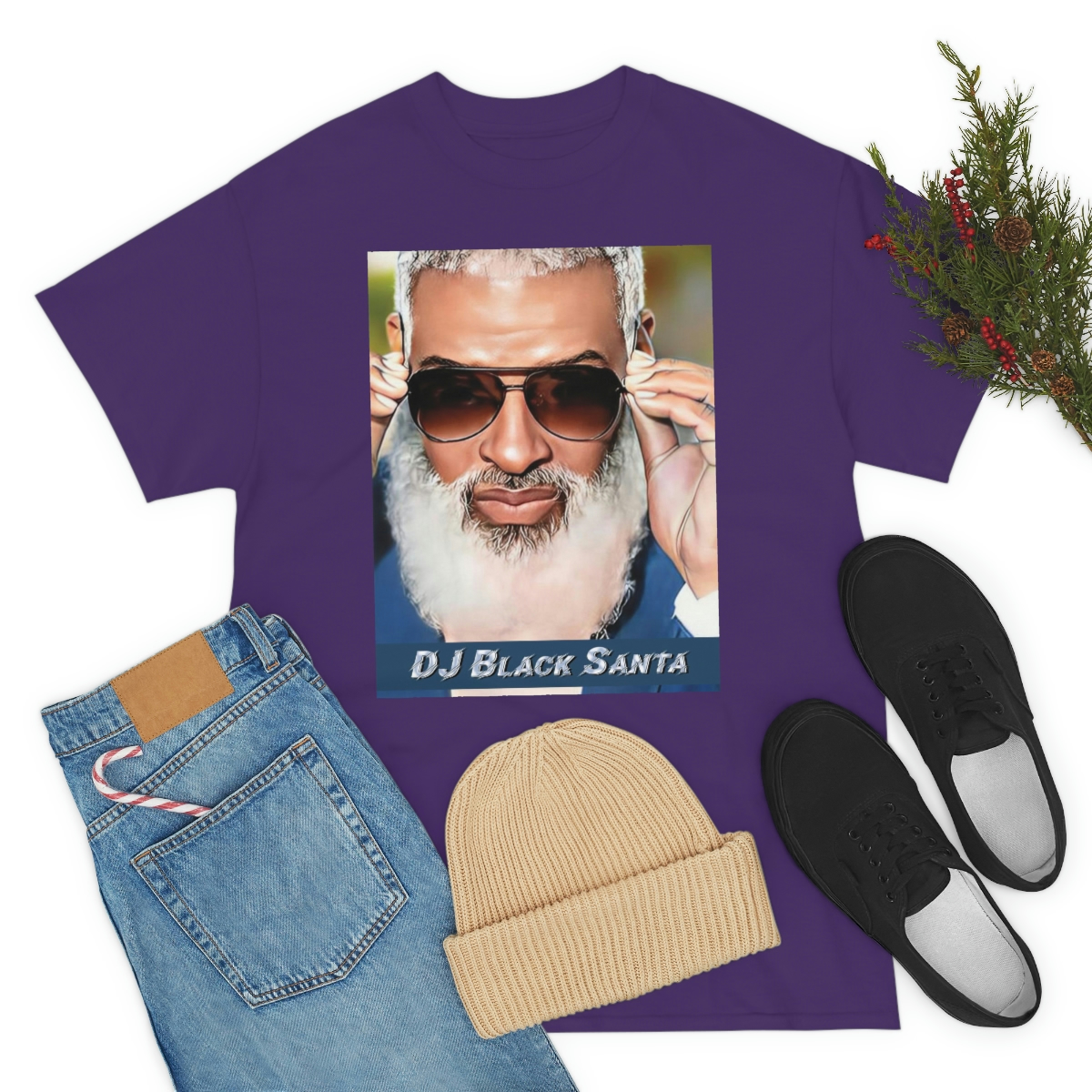 DJ BLACK SANTA - W/Sun Glasses - Unisex Heavy Cotton Tee - Image 71