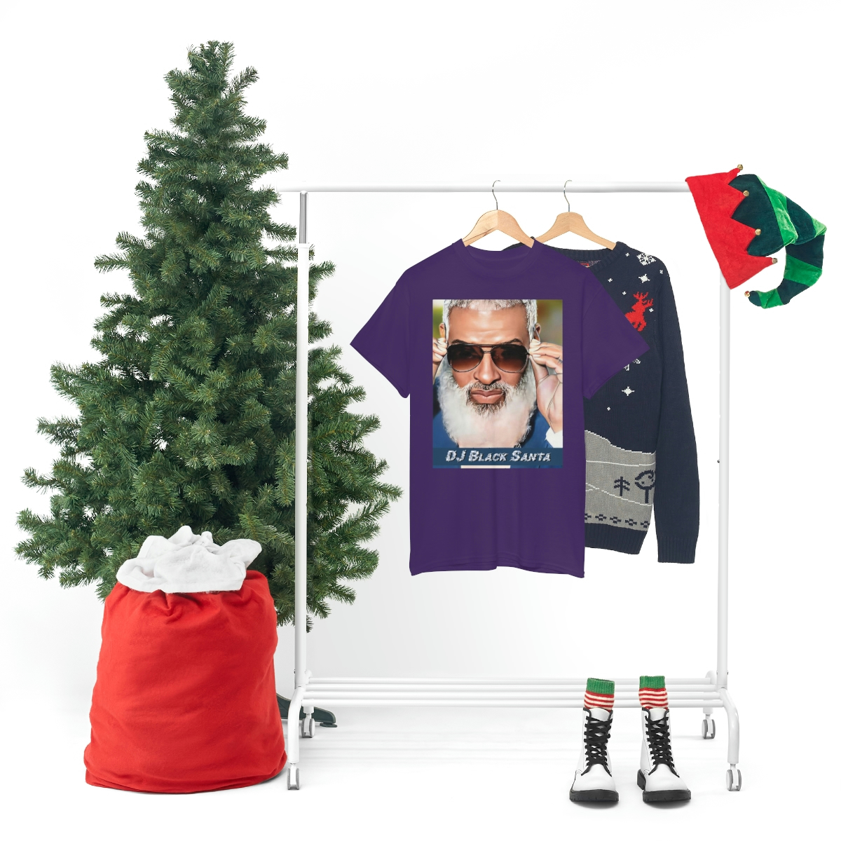 DJ BLACK SANTA - W/Sun Glasses - Unisex Heavy Cotton Tee - Image 72