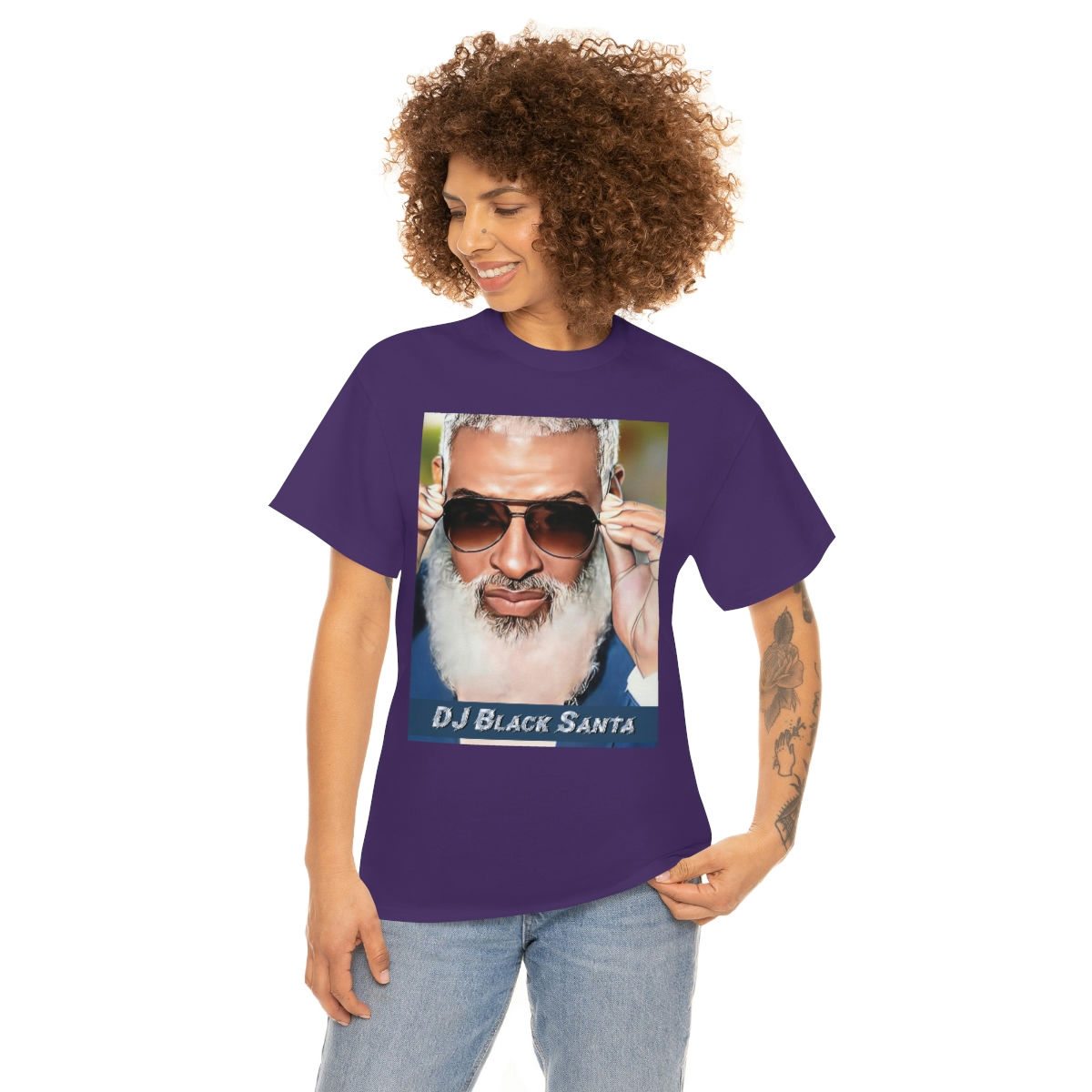 DJ BLACK SANTA - W/Sun Glasses - Unisex Heavy Cotton Tee - Image 66