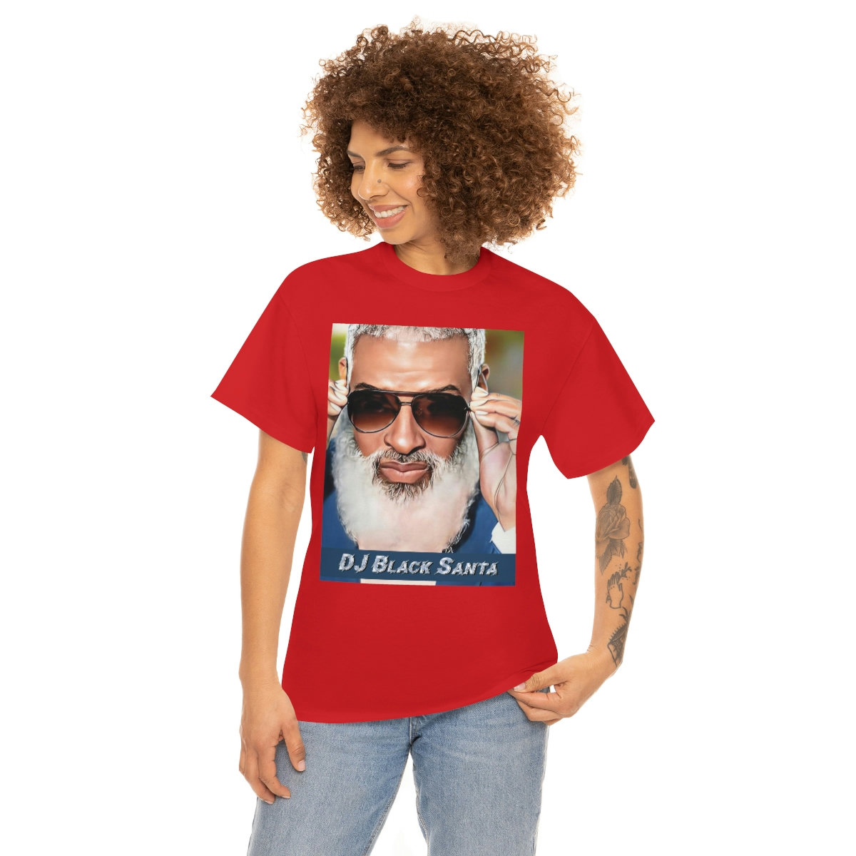 DJ BLACK SANTA - W/Sun Glasses - Unisex Heavy Cotton Tee - Image 90