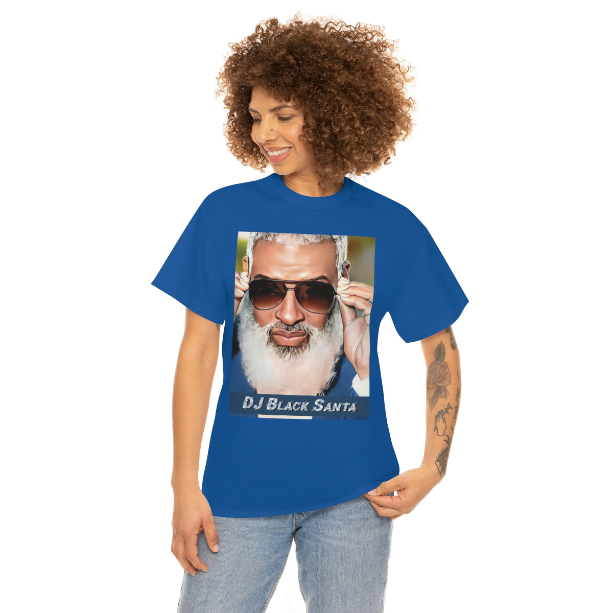DJ BLACK SANTA - W/Sun Glasses - Unisex Heavy Cotton Tee - Image 58