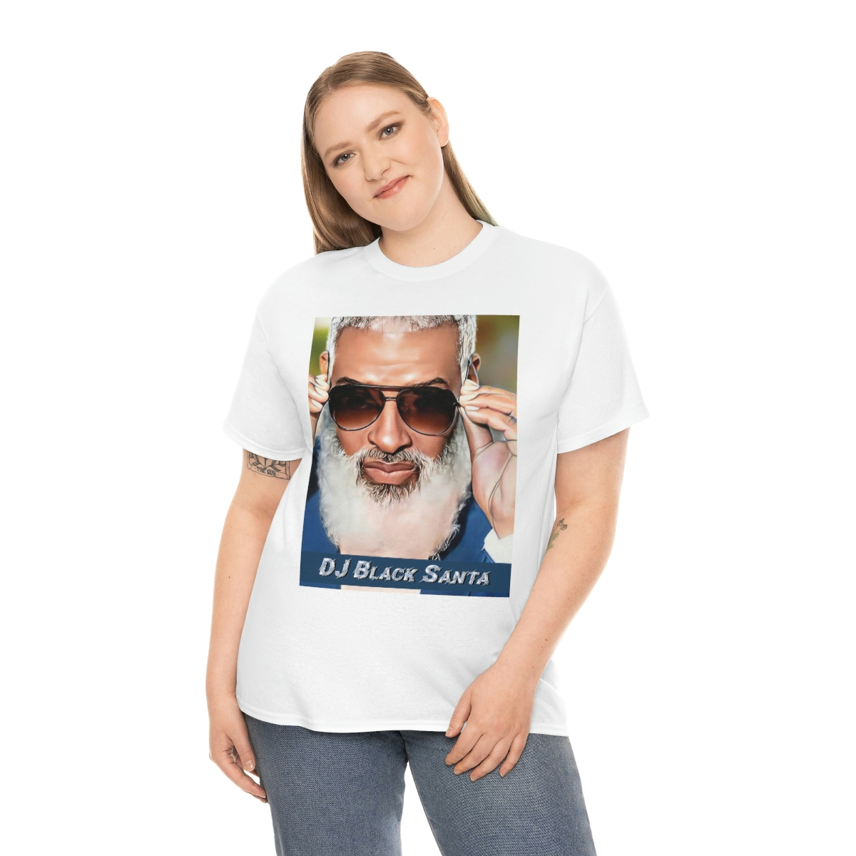 DJ BLACK SANTA - W/Sun Glasses - Unisex Heavy Cotton Tee - Image 11
