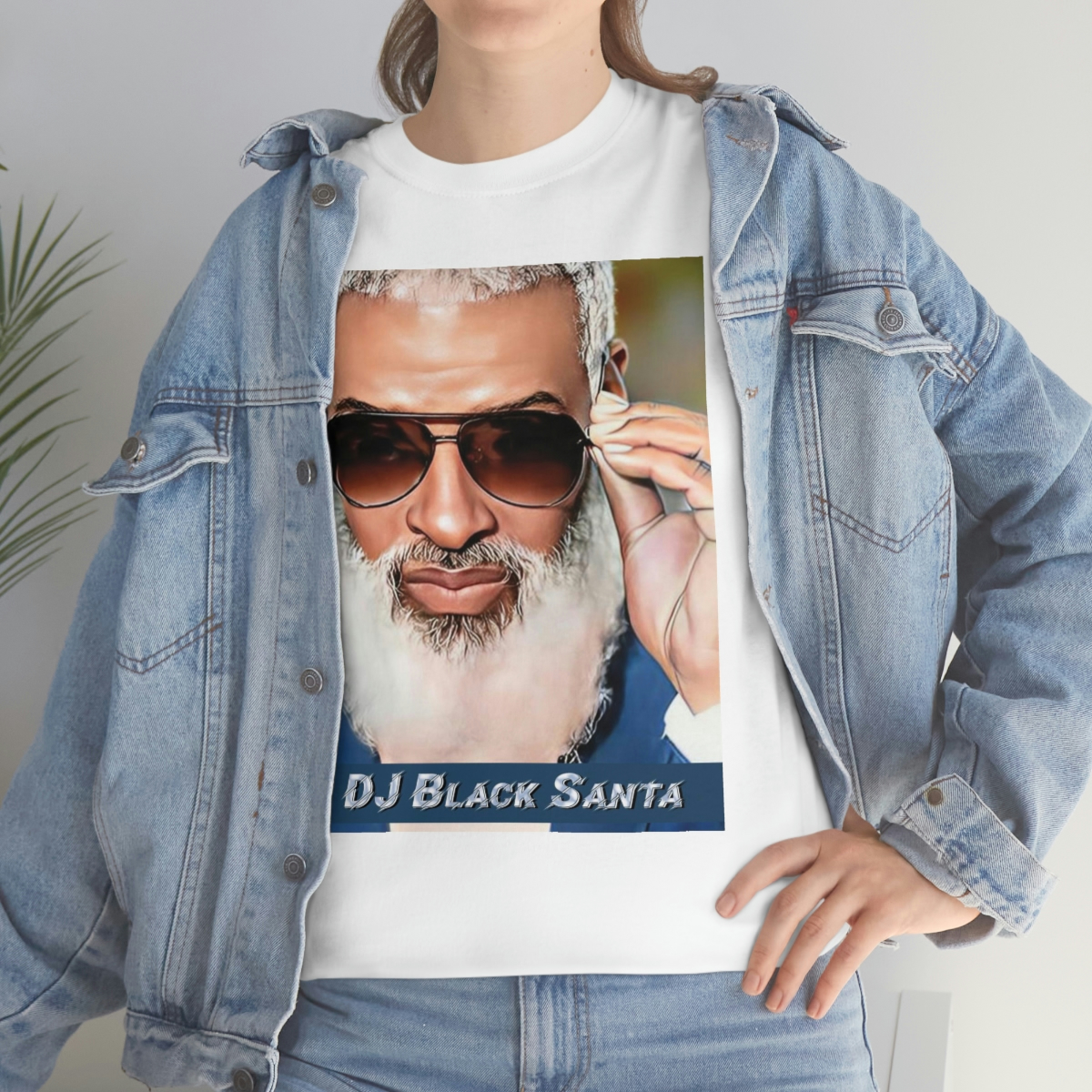 DJ BLACK SANTA - W/Sun Glasses - Unisex Heavy Cotton Tee - Image 14
