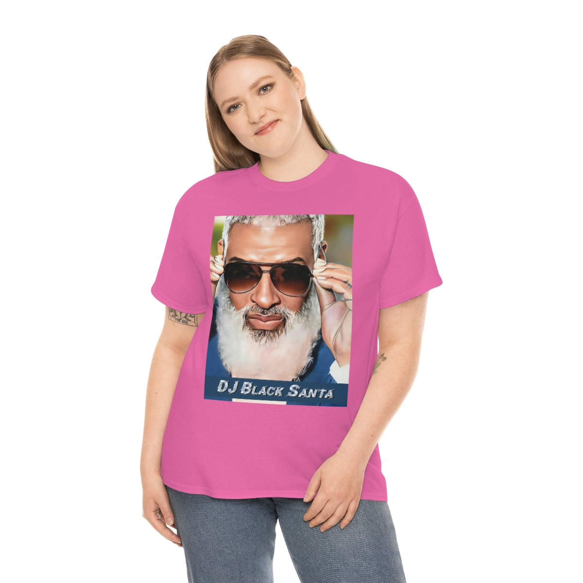 DJ BLACK SANTA - W/Sun Glasses - Unisex Heavy Cotton Tee - Image 83