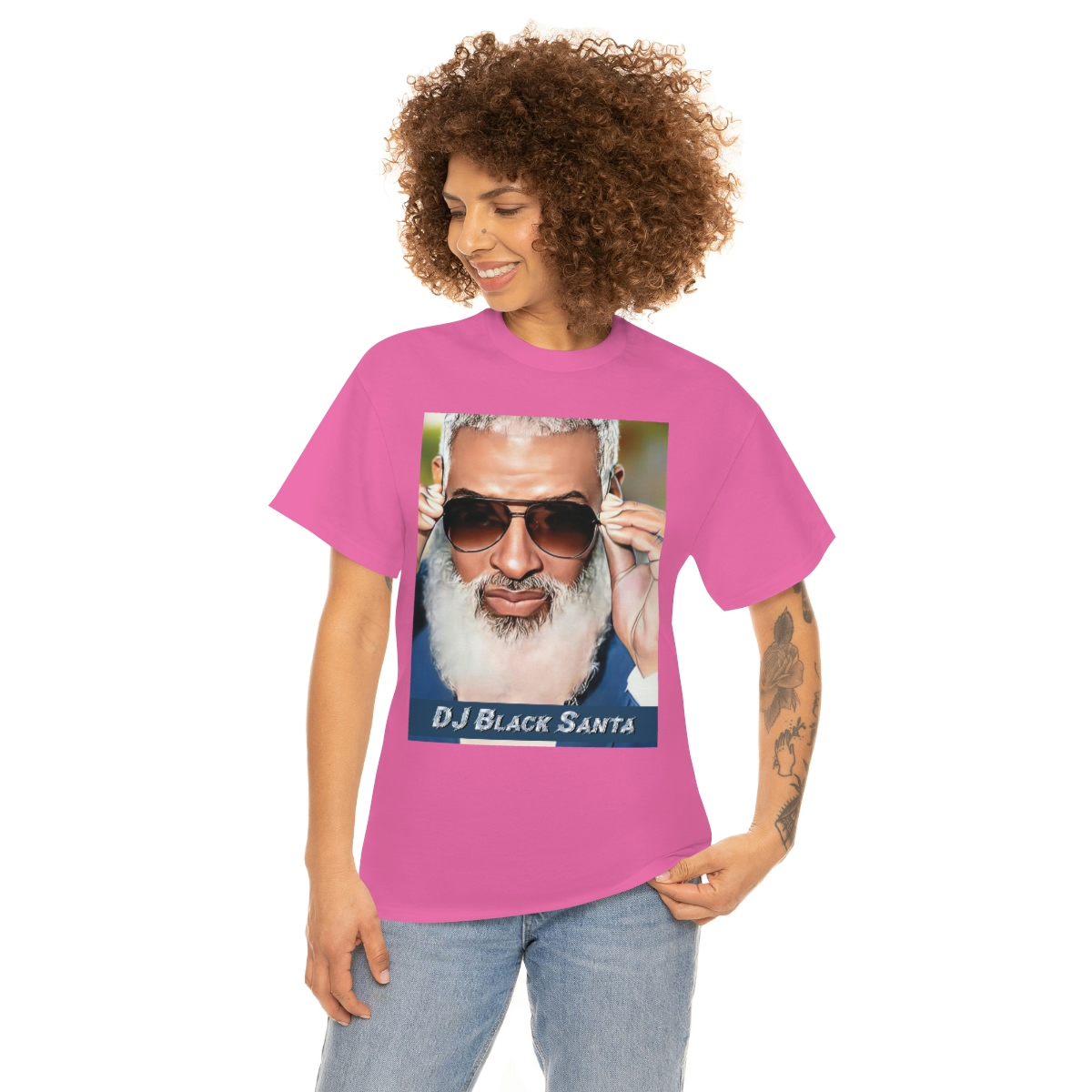 DJ BLACK SANTA - W/Sun Glasses - Unisex Heavy Cotton Tee - Image 82