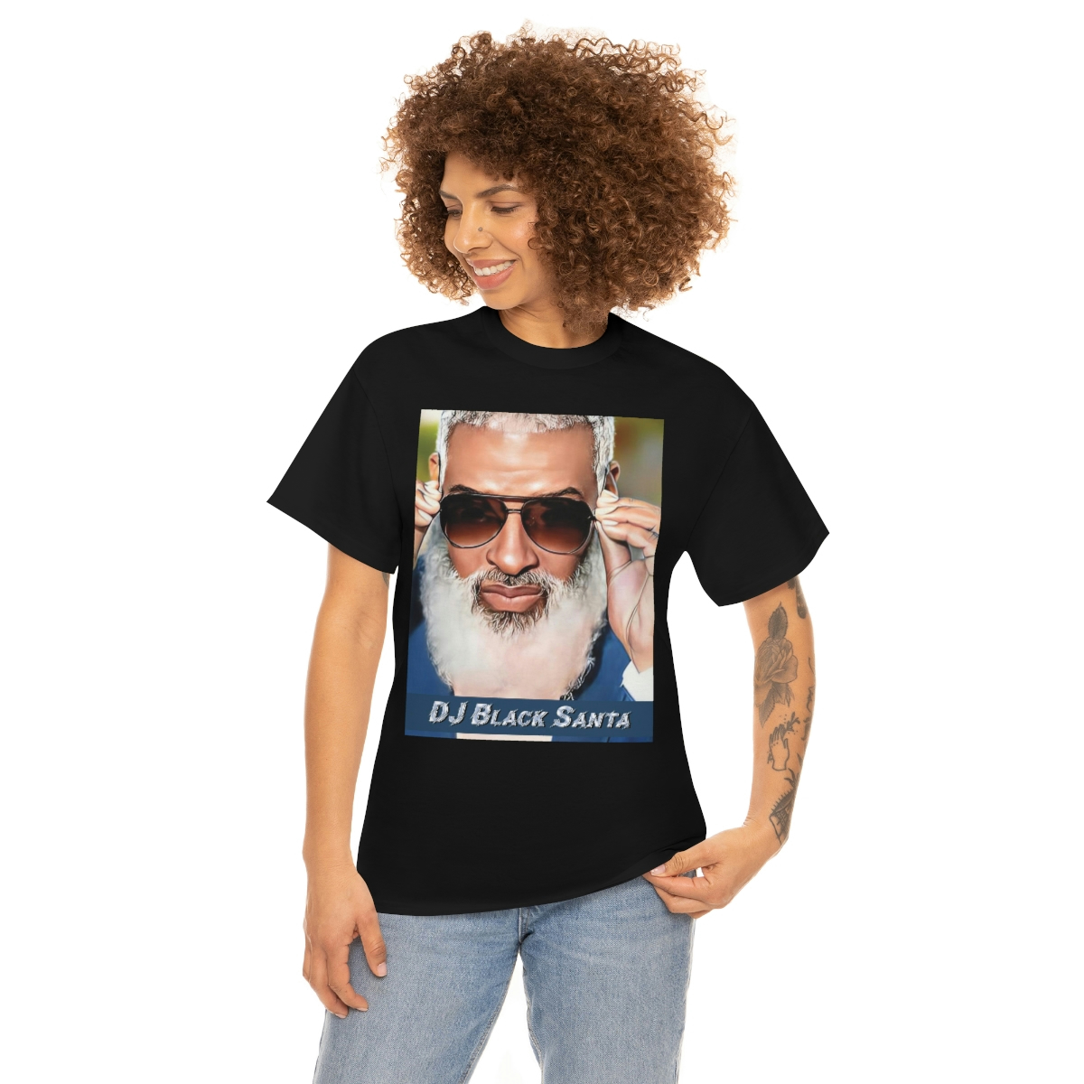 DJ BLACK SANTA - W/Sun Glasses - Unisex Heavy Cotton Tee - Image 27