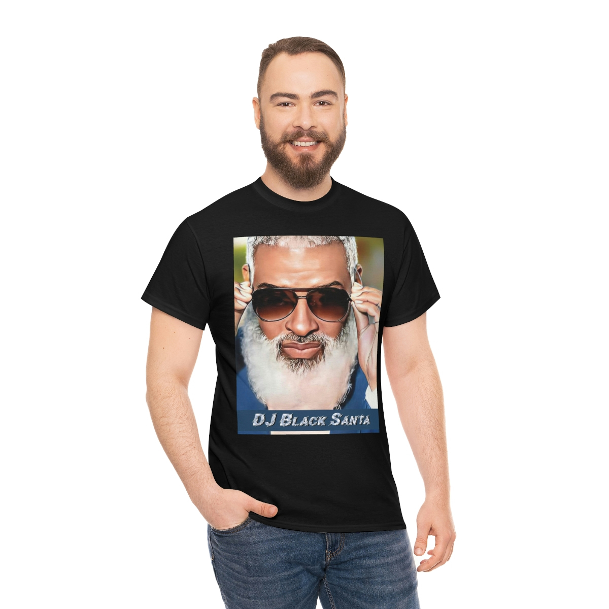 DJ BLACK SANTA - W/Sun Glasses - Unisex Heavy Cotton Tee - Image 29