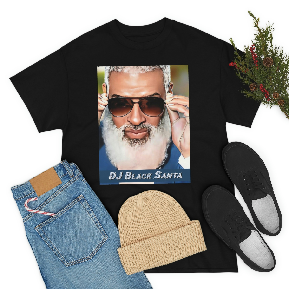 DJ BLACK SANTA - W/Sun Glasses - Unisex Heavy Cotton Tee - Image 31