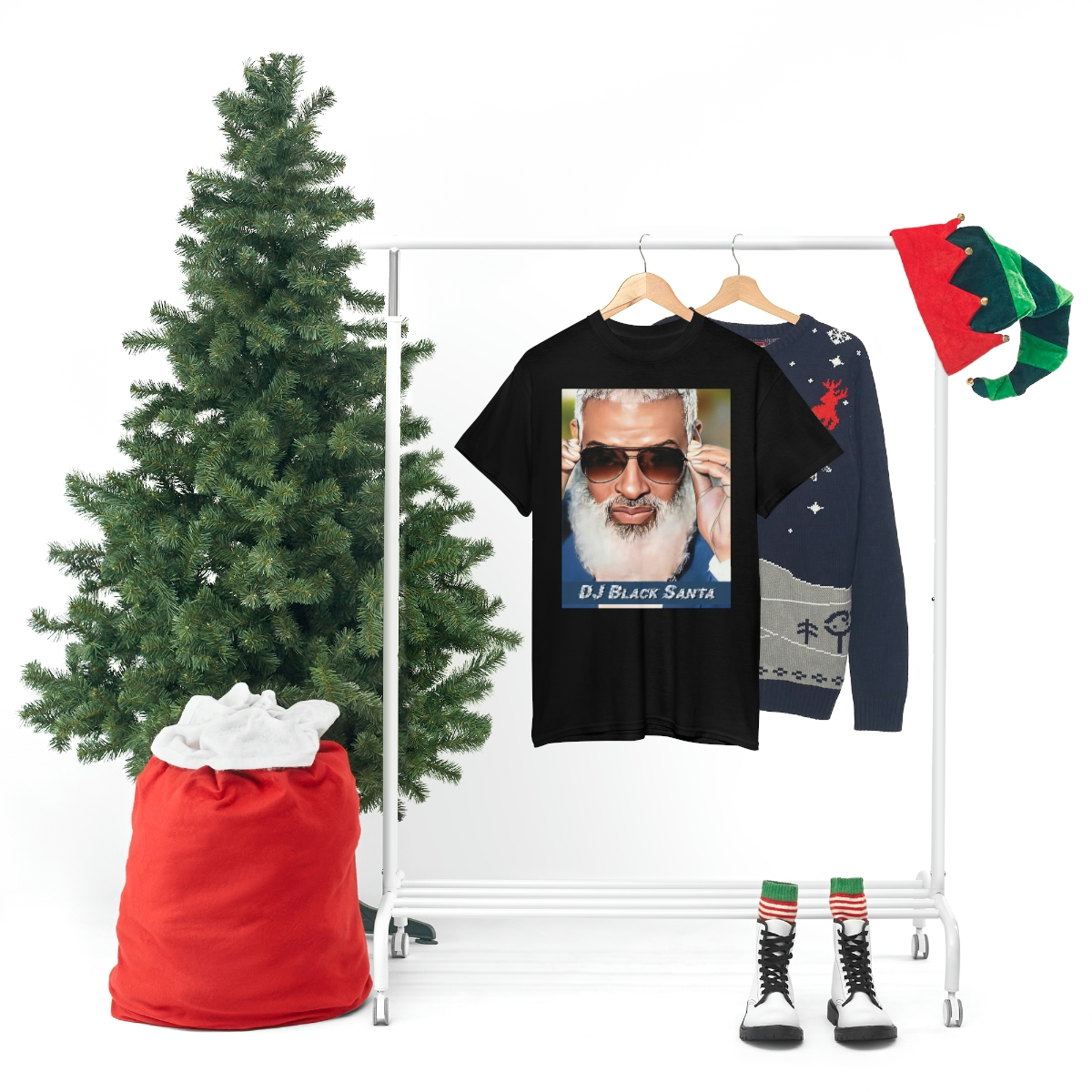 DJ BLACK SANTA - W/Sun Glasses - Unisex Heavy Cotton Tee - Image 32