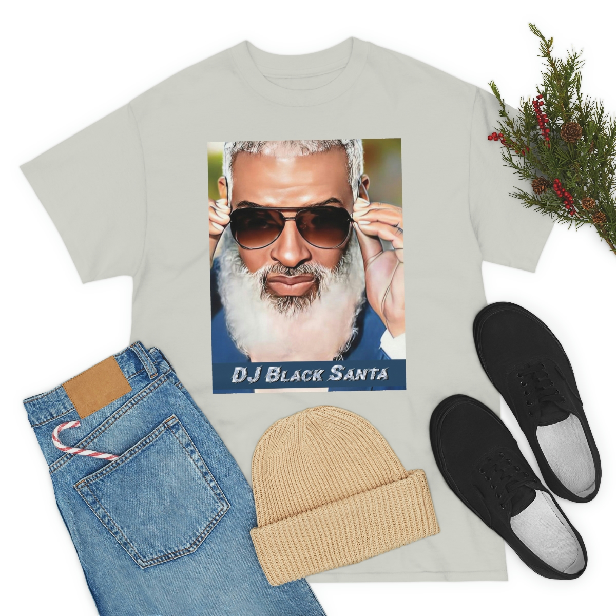 DJ BLACK SANTA - W/Sun Glasses - Unisex Heavy Cotton Tee - Image 39
