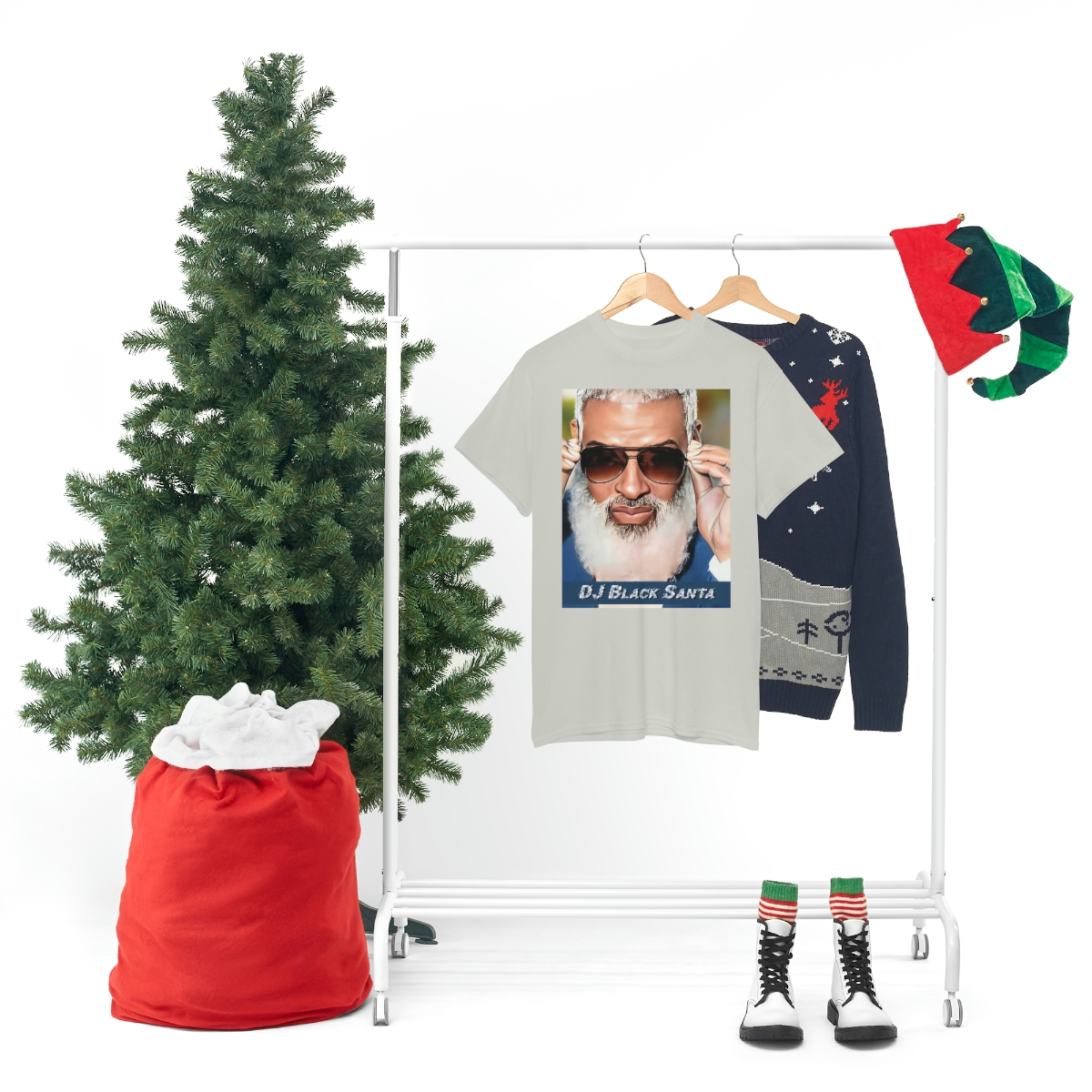 DJ BLACK SANTA - W/Sun Glasses - Unisex Heavy Cotton Tee - Image 40