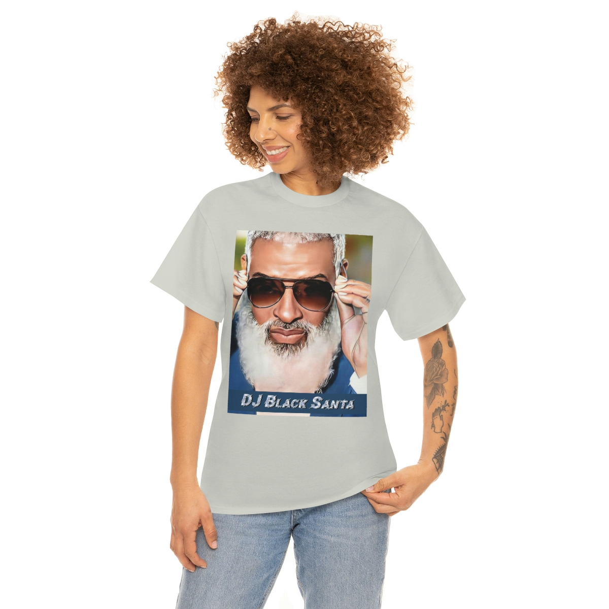 DJ BLACK SANTA - W/Sun Glasses - Unisex Heavy Cotton Tee - Image 34