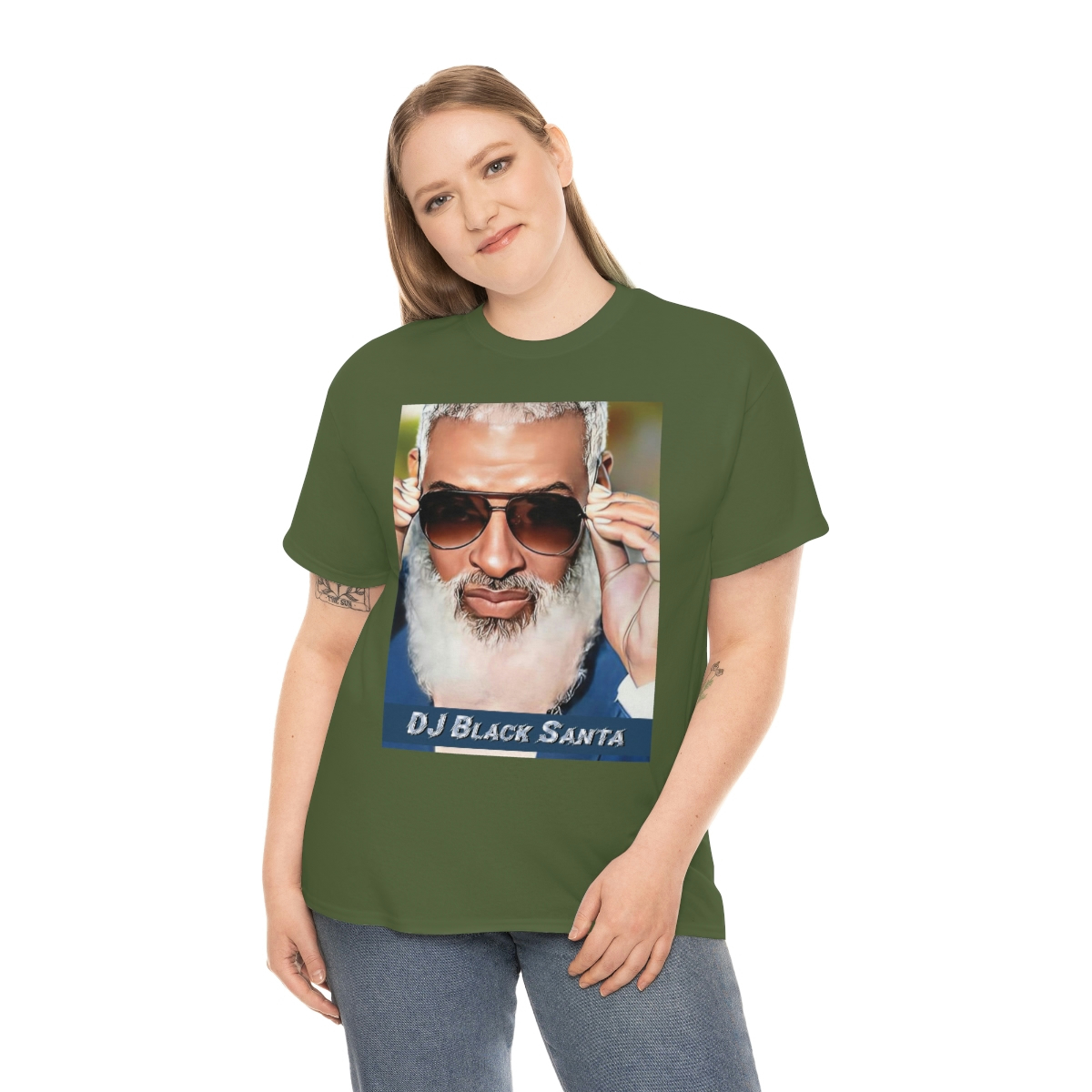 DJ BLACK SANTA - W/Sun Glasses - Unisex Heavy Cotton Tee - Image 3
