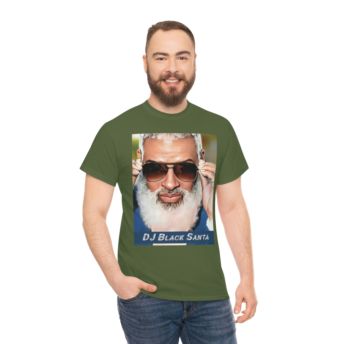 DJ BLACK SANTA - W/Sun Glasses - Unisex Heavy Cotton Tee - Image 4