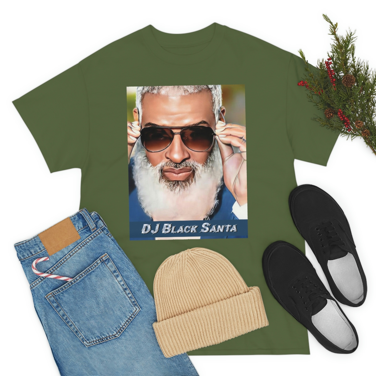 DJ BLACK SANTA - W/Sun Glasses - Unisex Heavy Cotton Tee - Image 7