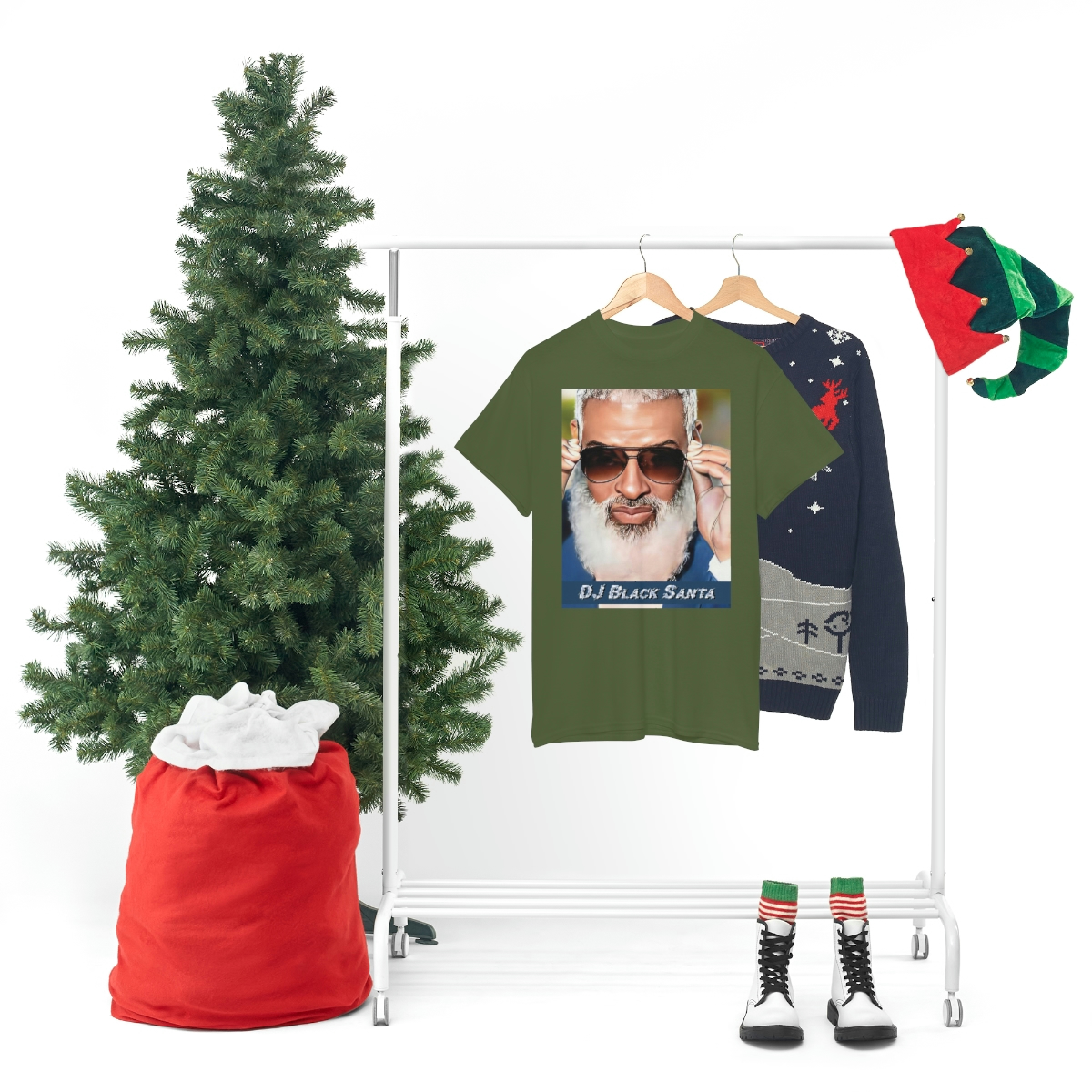 DJ BLACK SANTA - W/Sun Glasses - Unisex Heavy Cotton Tee - Image 8