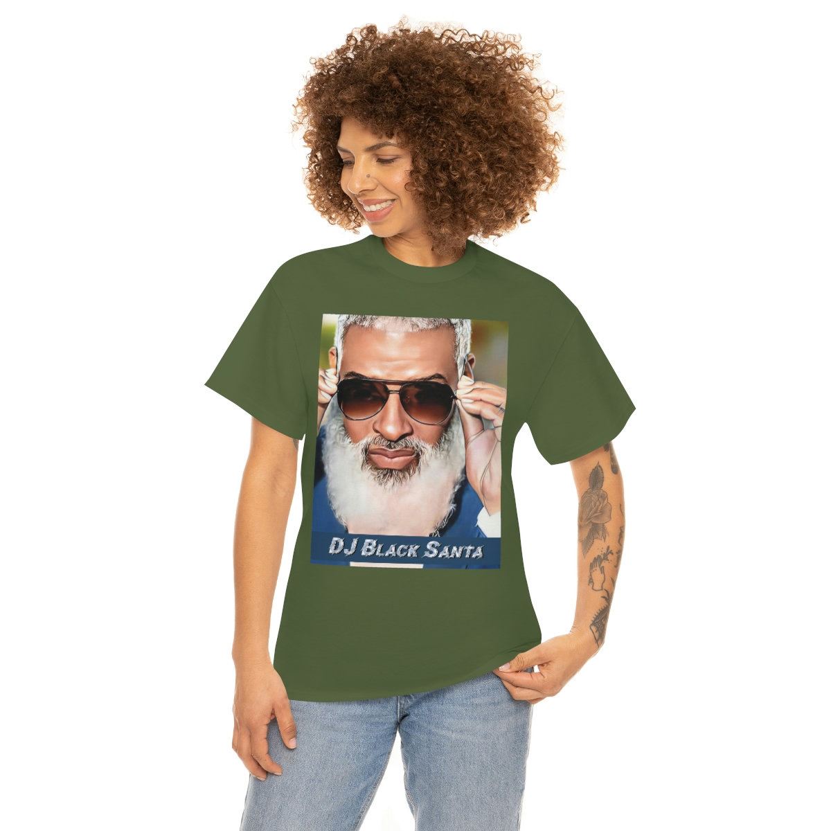 DJ BLACK SANTA - W/Sun Glasses - Unisex Heavy Cotton Tee - Image 2