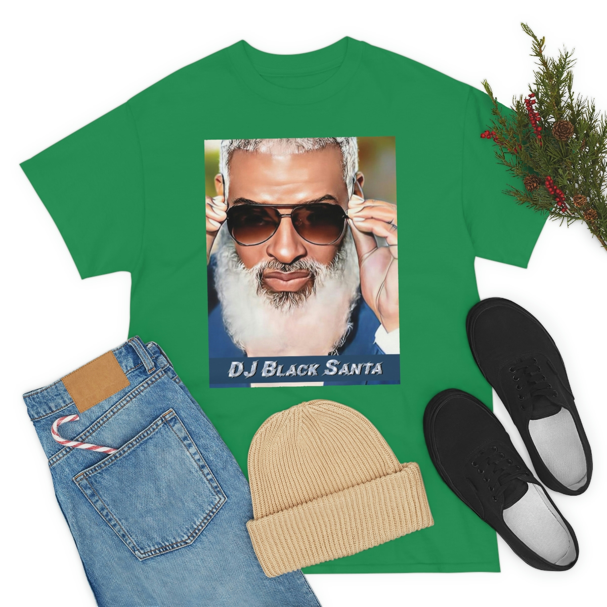 DJ BLACK SANTA - W/Sun Glasses - Unisex Heavy Cotton Tee - Image 47