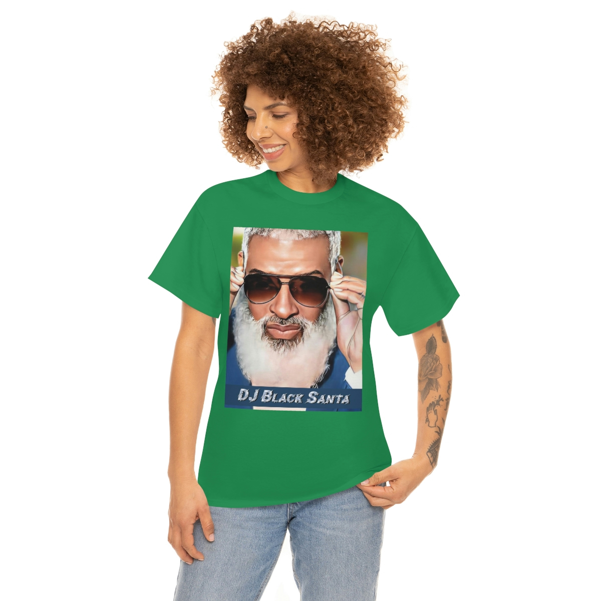 DJ BLACK SANTA - W/Sun Glasses - Unisex Heavy Cotton Tee - Image 42