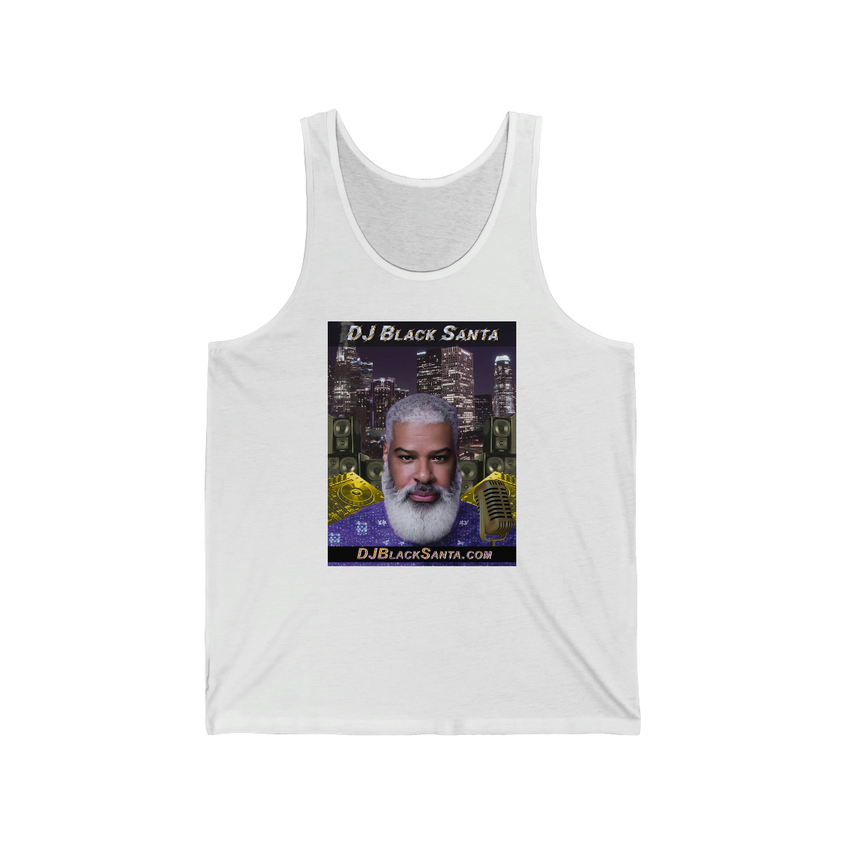 DJ BLACK SANTA – City Background – Unisex Jersey Tank - Image 2