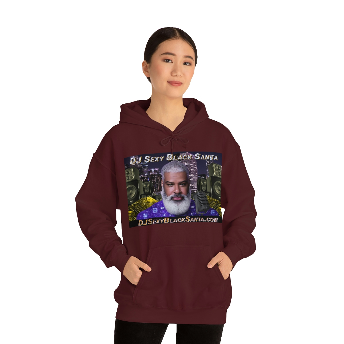 DJ Sexy Black Santa - City Background - Unisex Heavy Blend™ Hooded Sweatshirt - Image 34