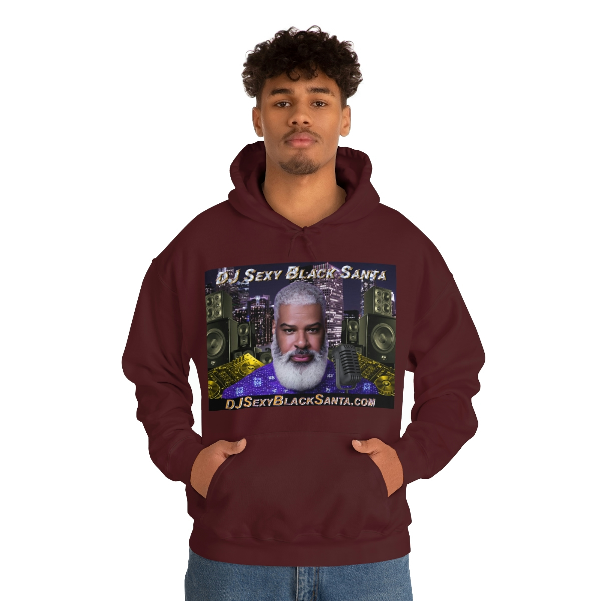 DJ Sexy Black Santa - City Background - Unisex Heavy Blend™ Hooded Sweatshirt - Image 35