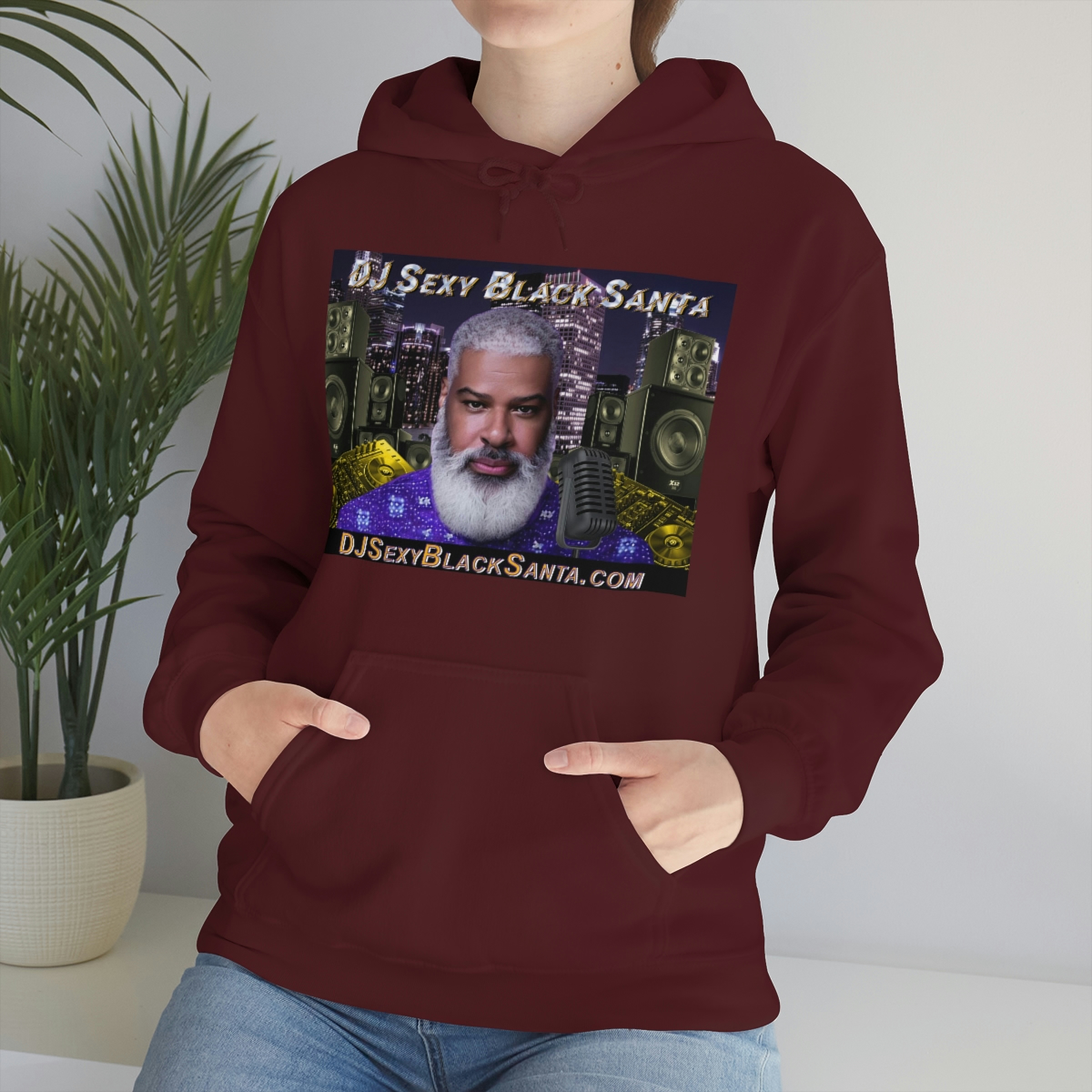 DJ Sexy Black Santa - City Background - Unisex Heavy Blend™ Hooded Sweatshirt - Image 38