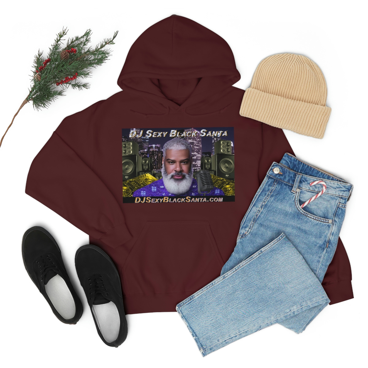 DJ Sexy Black Santa - City Background - Unisex Heavy Blend™ Hooded Sweatshirt - Image 39