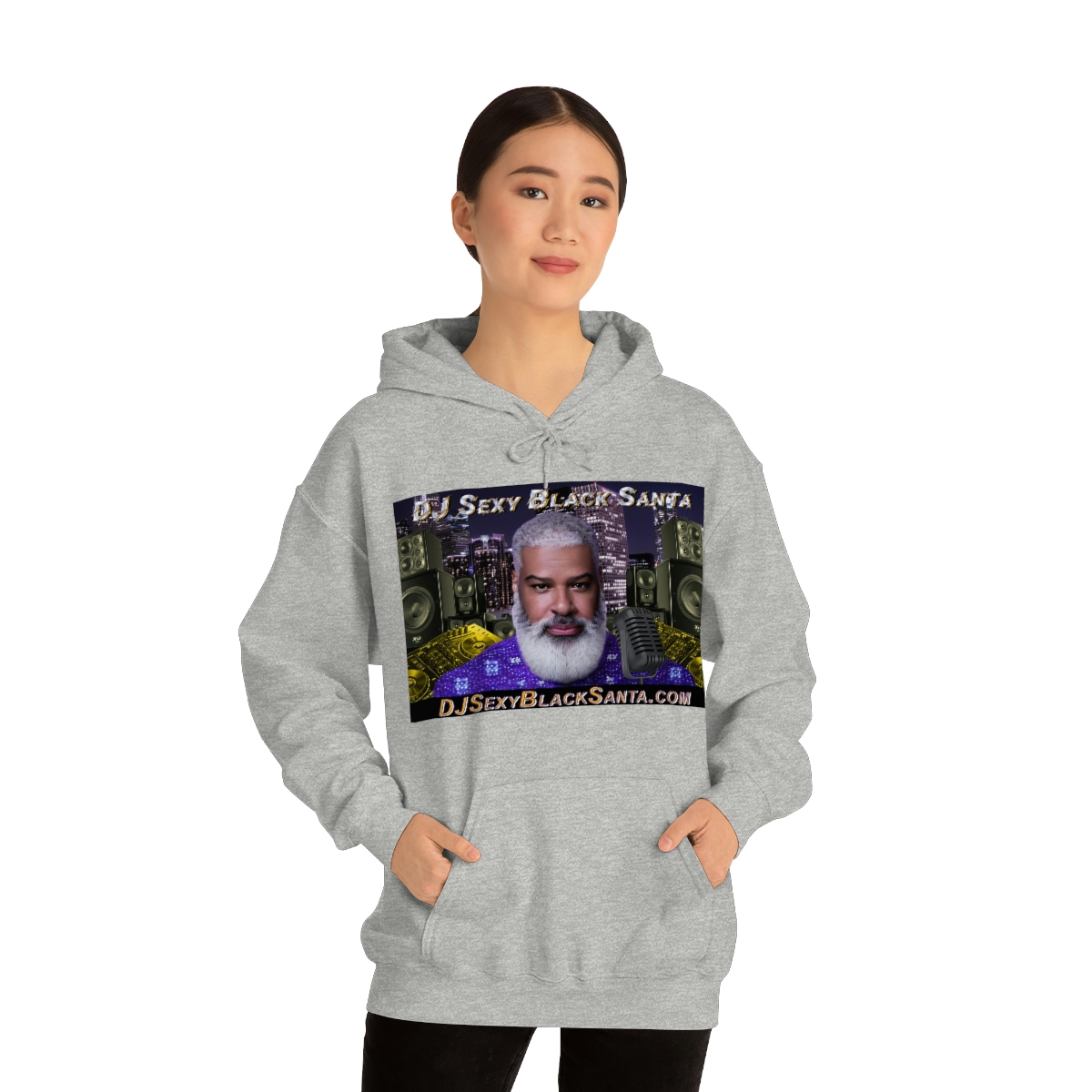 DJ Sexy Black Santa - City Background - Unisex Heavy Blend™ Hooded Sweatshirt - Image 26