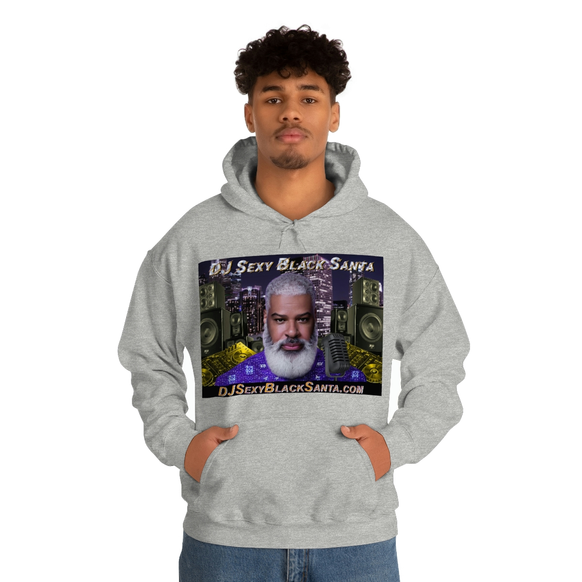 DJ Sexy Black Santa - City Background - Unisex Heavy Blend™ Hooded Sweatshirt - Image 27