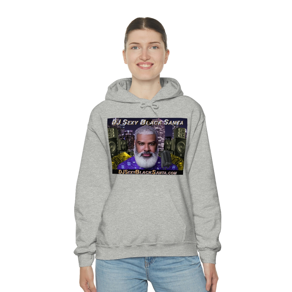 DJ Sexy Black Santa - City Background - Unisex Heavy Blend™ Hooded Sweatshirt - Image 28