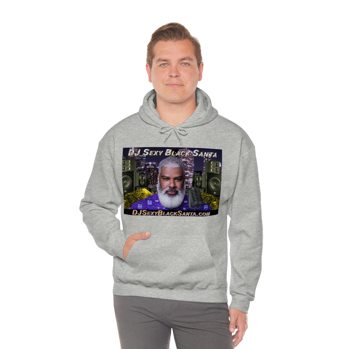 DJ Sexy Black Santa - City Background - Unisex Heavy Blend™ Hooded Sweatshirt - Image 29
