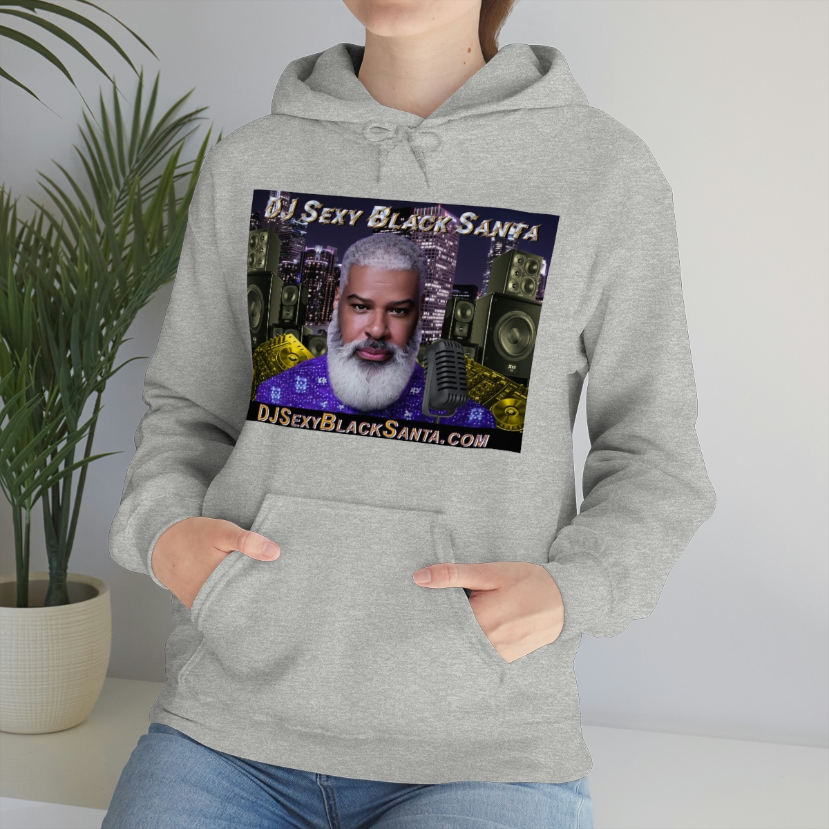 DJ Sexy Black Santa - City Background - Unisex Heavy Blend™ Hooded Sweatshirt - Image 30