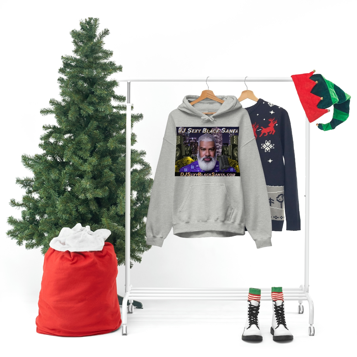 DJ Sexy Black Santa - City Background - Unisex Heavy Blend™ Hooded Sweatshirt - Image 32