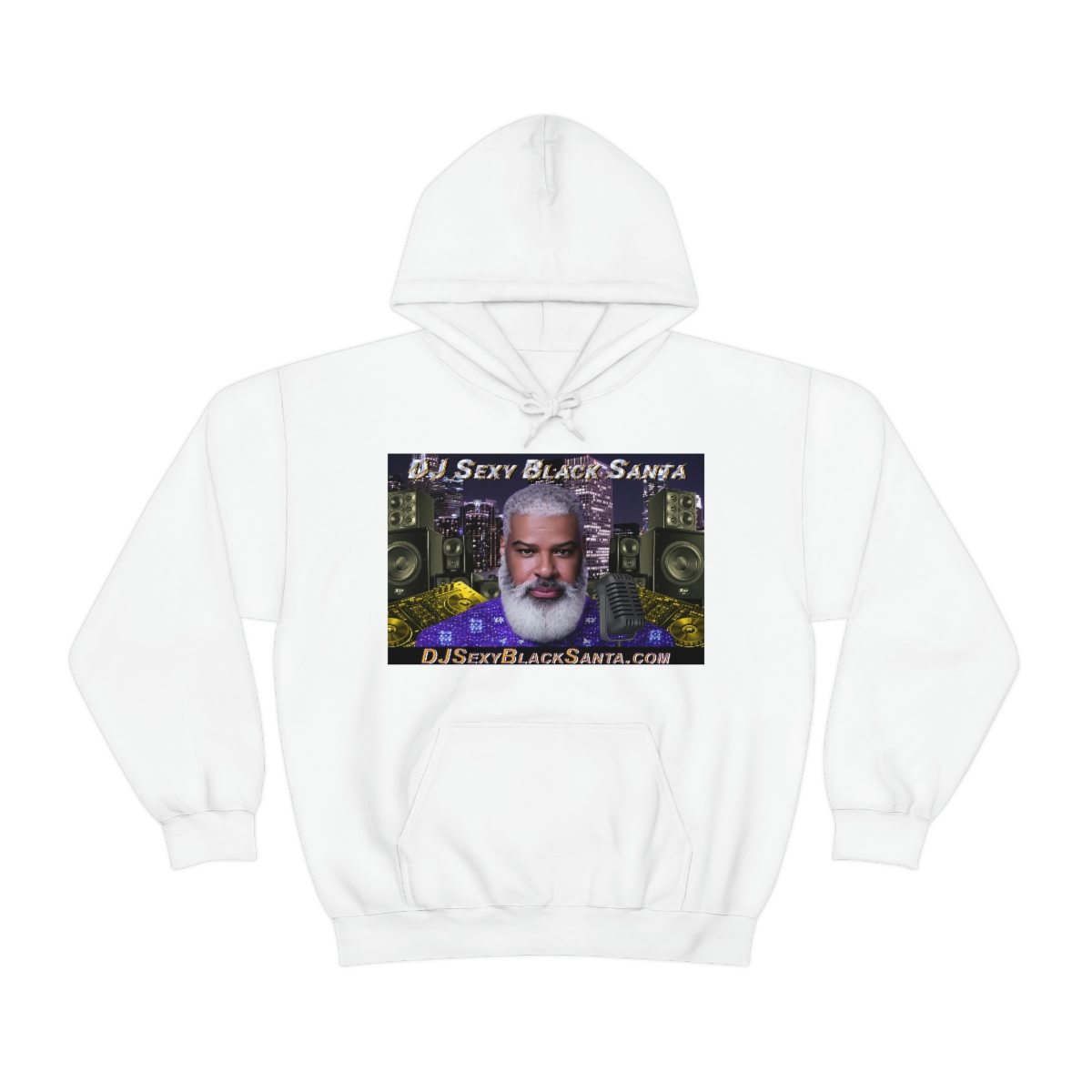 DJ Sexy Black Santa - City Background - Unisex Heavy Blend™ Hooded Sweatshirt - Image 9
