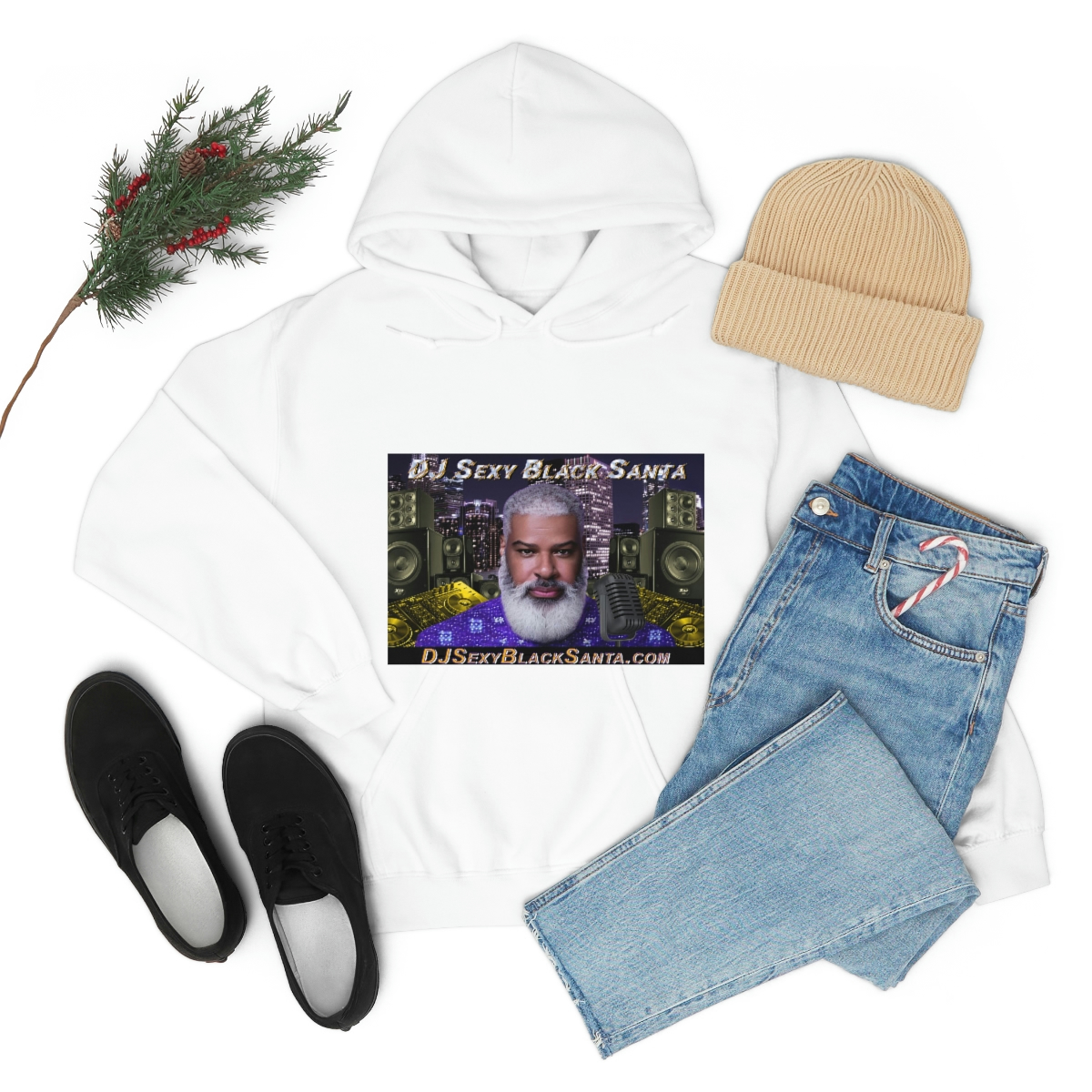 DJ Sexy Black Santa - City Background - Unisex Heavy Blend™ Hooded Sweatshirt - Image 10
