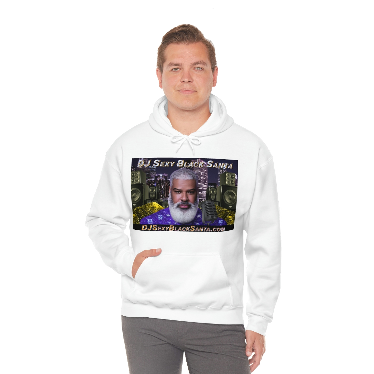 DJ Sexy Black Santa - City Background - Unisex Heavy Blend™ Hooded Sweatshirt - Image 13