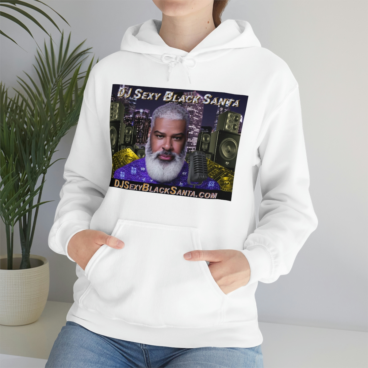 DJ Sexy Black Santa - City Background - Unisex Heavy Blend™ Hooded Sweatshirt - Image 14