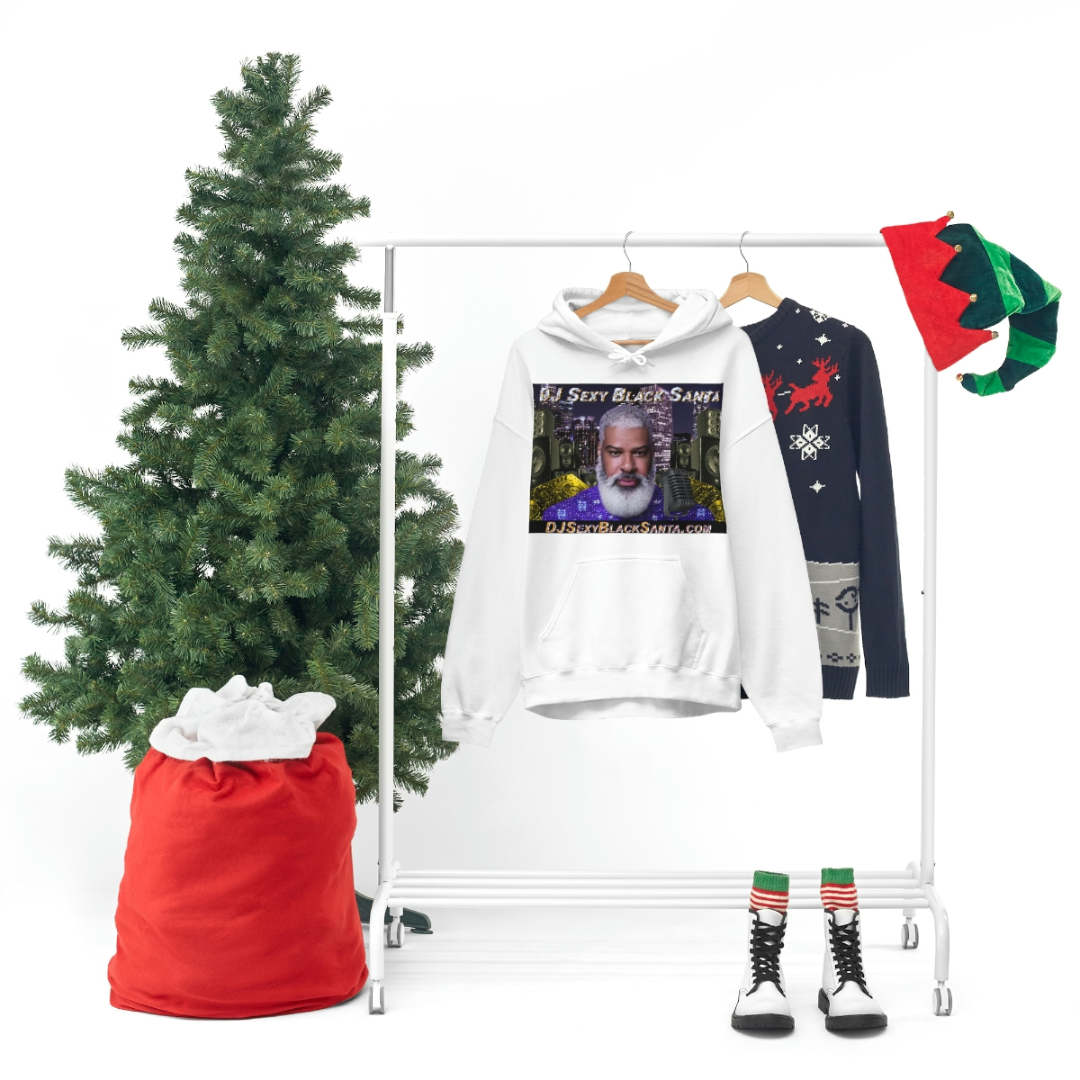 DJ Sexy Black Santa - City Background - Unisex Heavy Blend™ Hooded Sweatshirt - Image 16