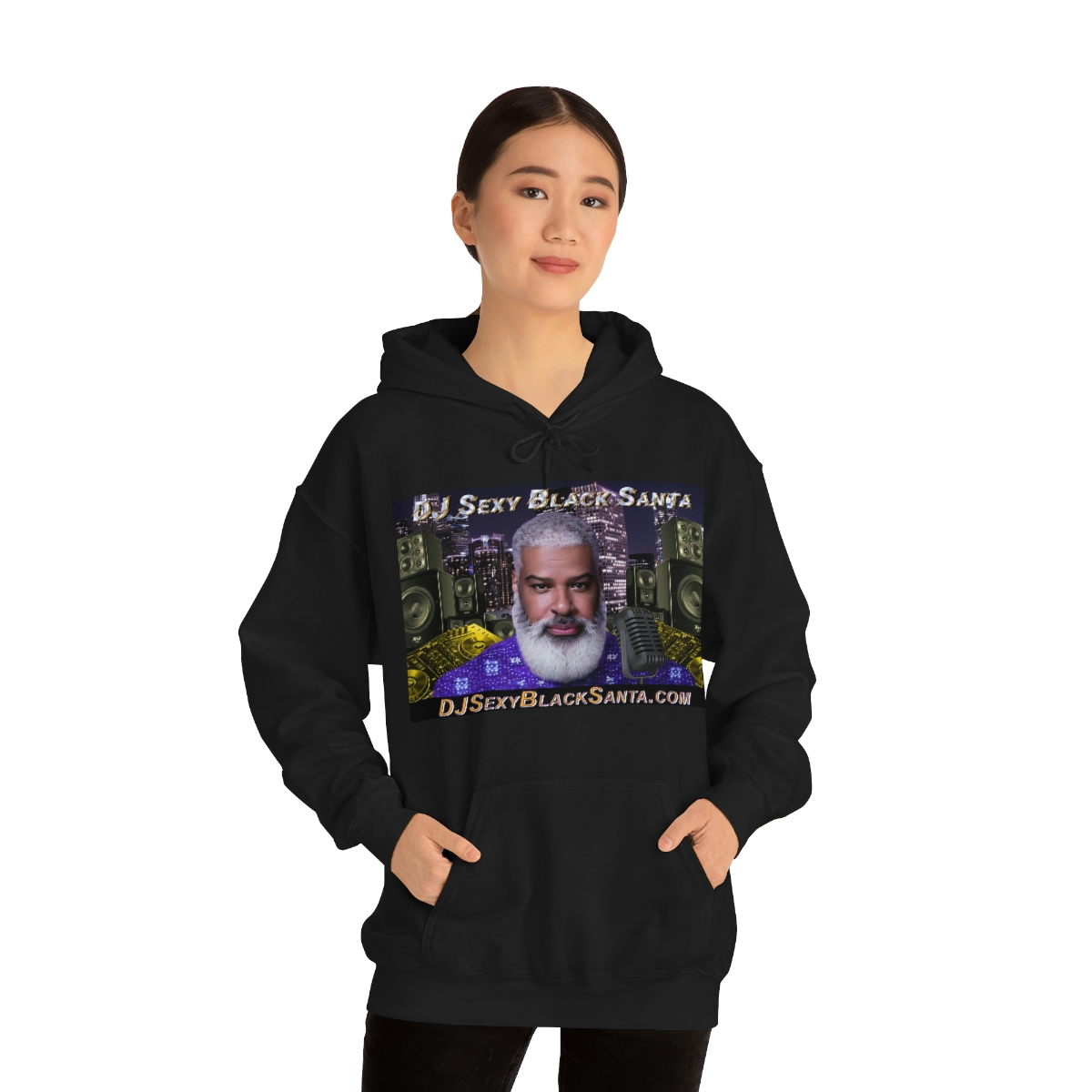 DJ Sexy Black Santa - City Background - Unisex Heavy Blend™ Hooded Sweatshirt - Image 18
