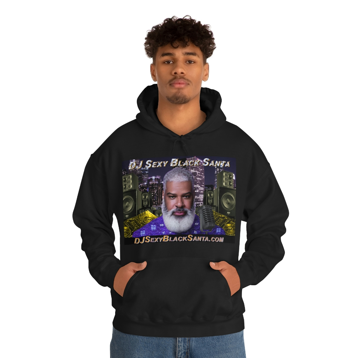 DJ Sexy Black Santa - City Background - Unisex Heavy Blend™ Hooded Sweatshirt - Image 19