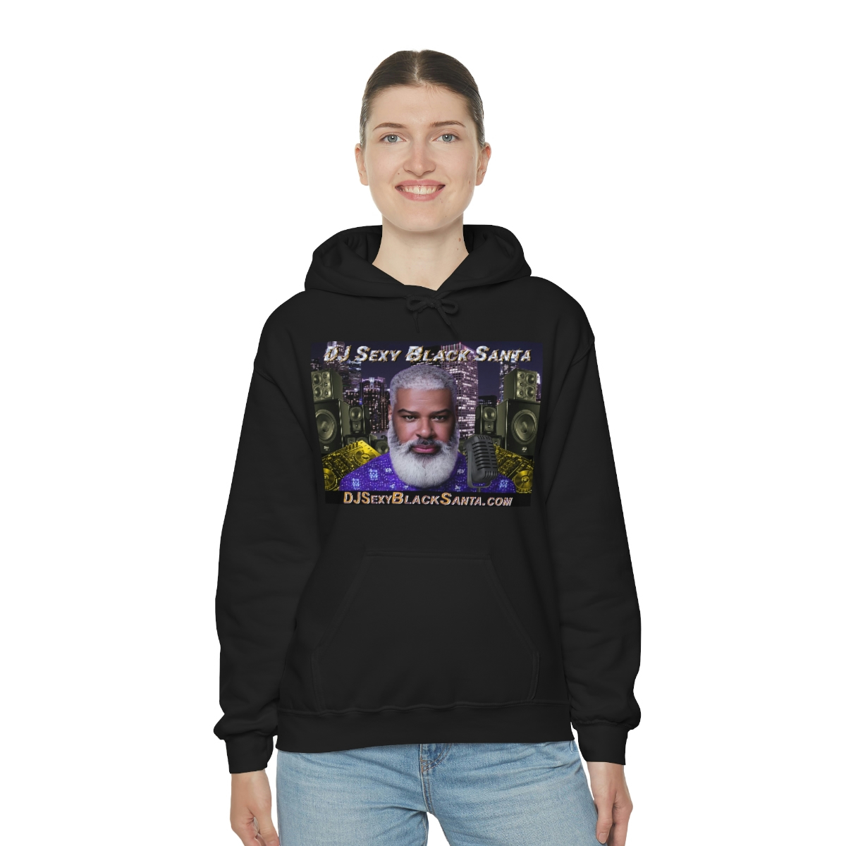 DJ Sexy Black Santa - City Background - Unisex Heavy Blend™ Hooded Sweatshirt - Image 20
