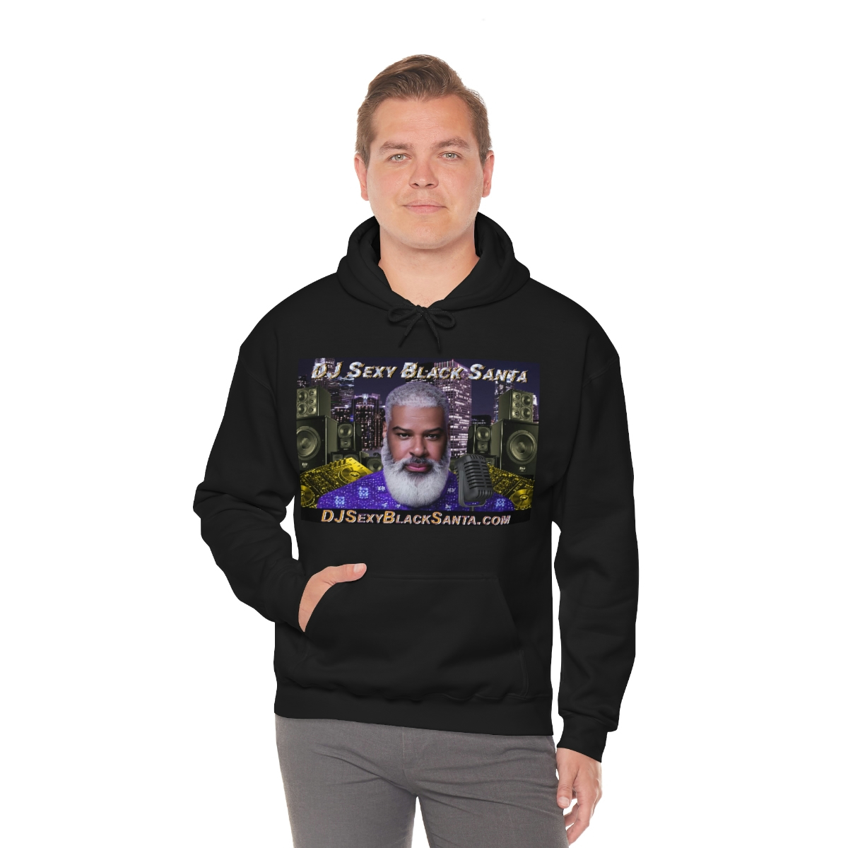 DJ Sexy Black Santa - City Background - Unisex Heavy Blend™ Hooded Sweatshirt - Image 21