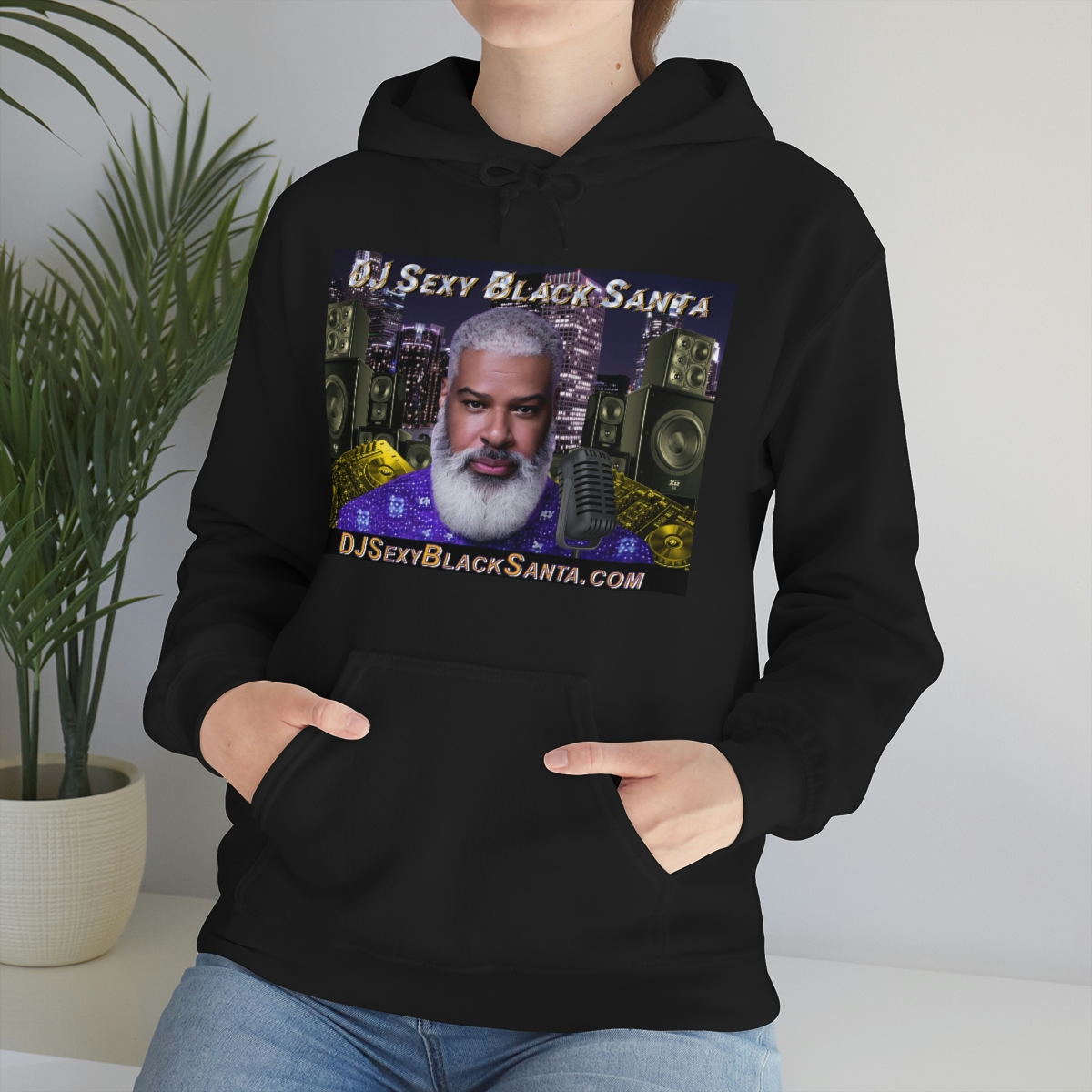 DJ Sexy Black Santa - City Background - Unisex Heavy Blend™ Hooded Sweatshirt - Image 22