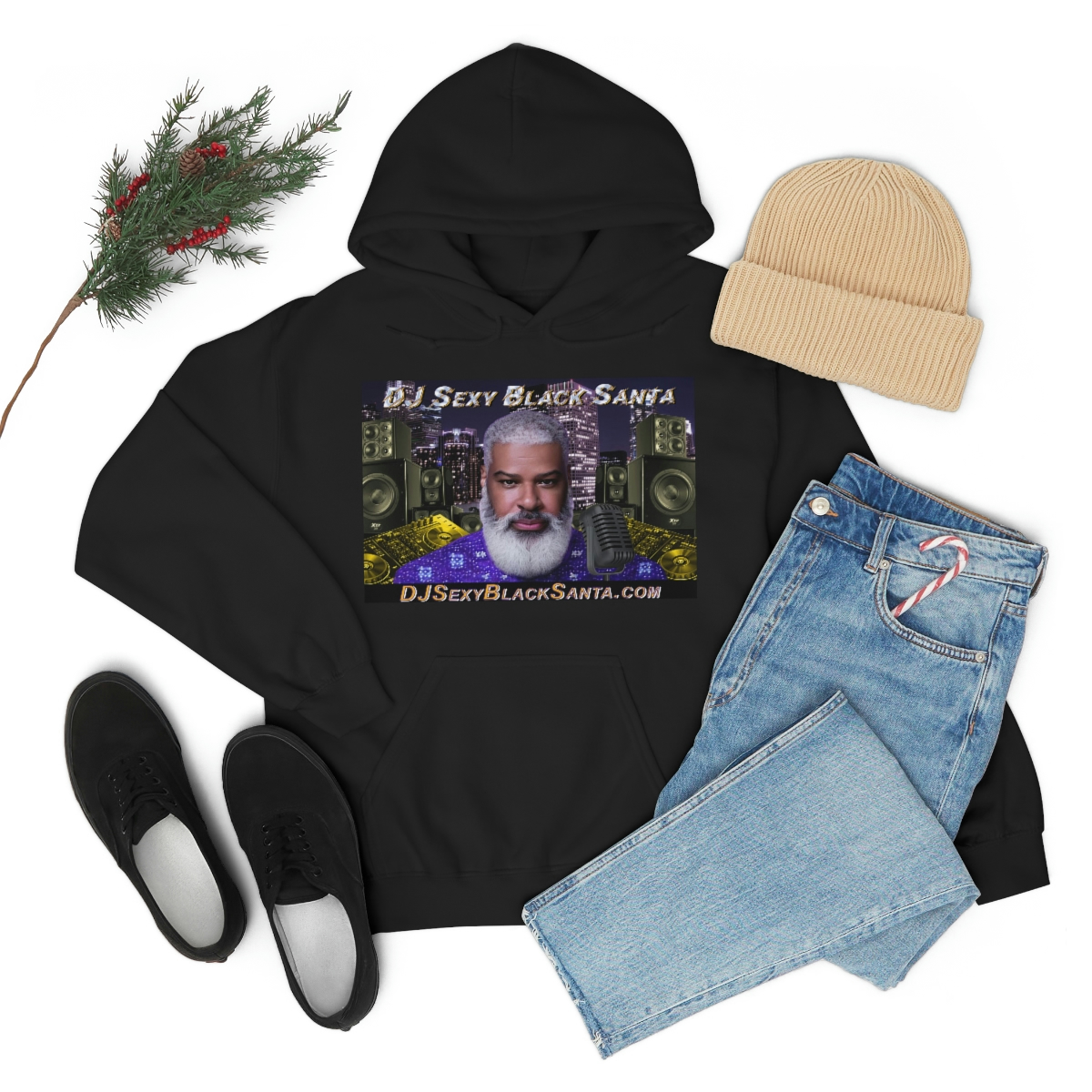 DJ Sexy Black Santa - City Background - Unisex Heavy Blend™ Hooded Sweatshirt - Image 23